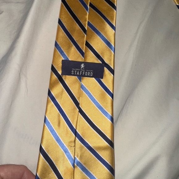 Stafford Yellow Tie with Navy and Light Blue Stripes - Picture 2 of 3